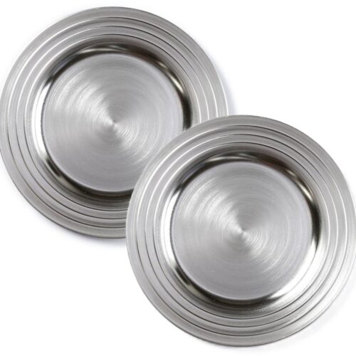 Onderborden - 6x - zilver - 33 cm - rond - kunststof - Diner/kerstdiner borden - Onderbord / kaarsenbord / onderzet bord