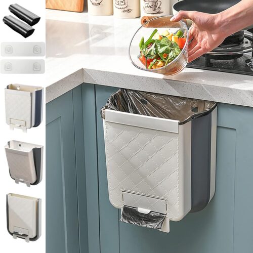 Opvouwbare Prullenbak Vuilnisemmer, 11L Hangende Afvalemmer Keukenbakken met Vuilniszakorganizer, Wand Keukenprullenbakken voor Kastdeur, Keuken, Kantoor, Badkamer, Auto, Camping, Grijs