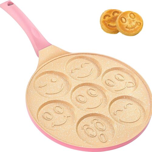 Pannenkoekenpan, Anti-aanbak Crêpe Pan, Voor Alle Type Keuken en Inductiekookplaten, Leuk Ontwerp voor Kinderen en Koken, Zachte Handgreep, 26 cm, Roze kleur