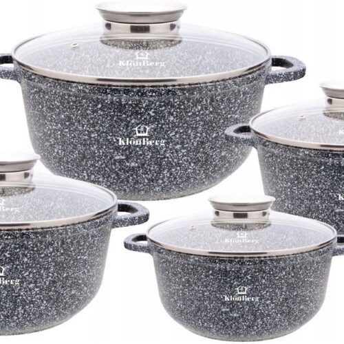Pannenset - Kookset - Potten Set - Keukenspullen - Kookpannen - 8-Delig Grijs - Geschikt Voor Alle Kookplaten - Anti-aanbaklaag Met Glasdeksel