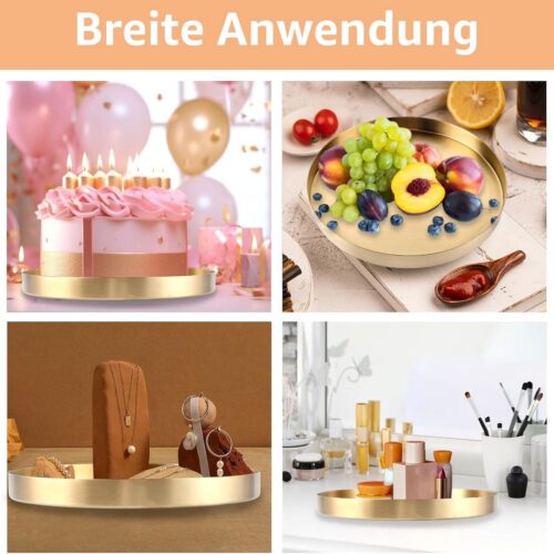Plus - Goudkleurig Rond Dienblad 30 cm Tray Organizer - Decoratief - Makeup & Sieraden - Marmer Patroon - Serveerschaal