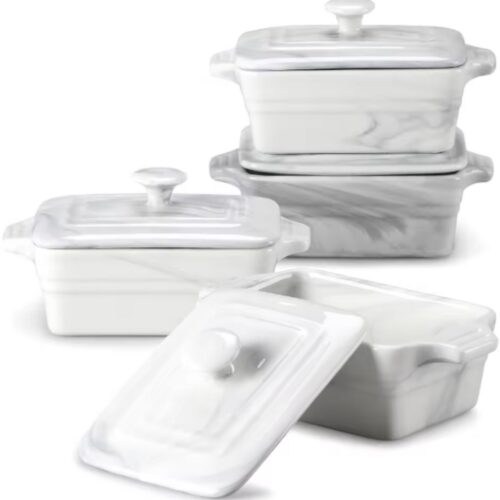 Prestigious Ovenschaal - Rechthoekige schaal - 4 stuks - 390ML - Marmer Look - Braadslede