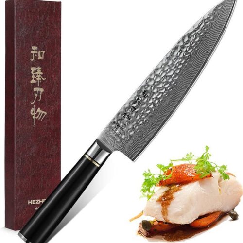 Professioneel 8" Koksmes | VG10 Damascus staal (67 lagen) | HEZHEN B1Z Series | Handvat van zwaar Ebbenhout