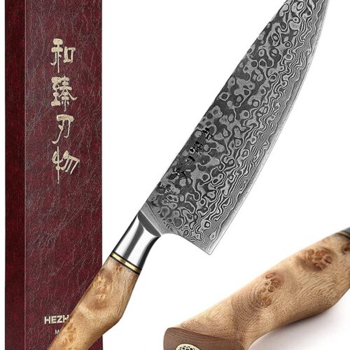 Professioneel 8" Koksmes | VG10 Damascus staal (67 lagen) | HEZHEN B30 Series | Handvat van Plataanhout met Klinknagel Mozaïek