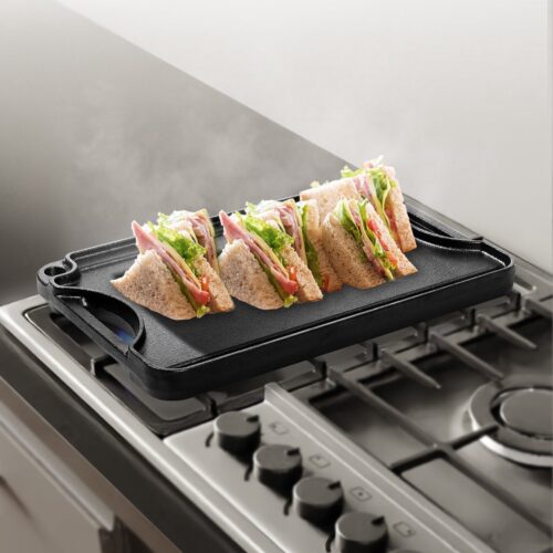 Pugsdrly 14x8.5 Inch Omkeerbare Grill Voorgezouten Grillpan Gietijzer Zwart