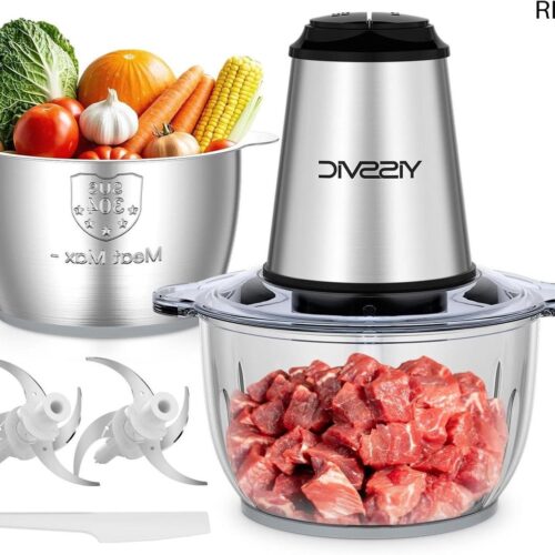 RFWR® Elektrische Hakmolen met Dubbele Kom en 2 Snelheden - 500 W, 2 Liter, Vaatwasmachinebestendig