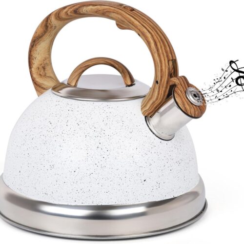 RVS Fluitketel - 3L Theepot voor Gasfornuis/Inductie - Camping Waterkoker Theepot voor Thee/Koffie - Witte Textuur