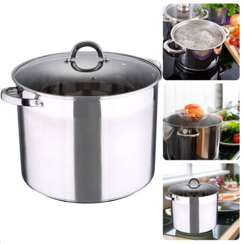 RVS Soeppan - 9.5 liter - 26 cm Diameter - 19 cm Hoogte - Glazen Deksel - Maatverdeling - Gas, Elektrisch, Keramisch, Inductie, Halogeen, Oven - Vaatwasserbestendig - Alle Warmtebronnen