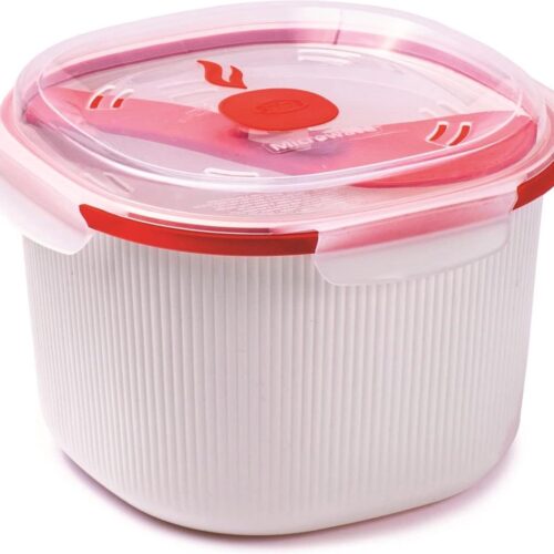 Rijstkoker en graankoker voor de magnetron, 2,70 l, rijstkoker voor magnetron, wit en rood, gemaakt