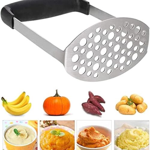 Roestvrijstalen Aardappelstamper - Geschikt voor Vaatwasser - Groentestamper - Voor Romige Aardappelpuree - Zwart - 12 × 7 × 17 cm