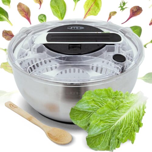 Salad Spinner Salad Spinner van roestvrij staal met pompsysteem en deksel, slacentrifuge met lepel, klein groot, antislip onderkant