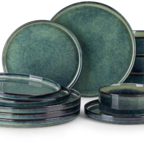 Santivo Serviesset - 12 delig - 4 persoons - Groen - Dinerborden - Bordenset - Ontbijtborden - Keukenservies - Diepe borden - Servies