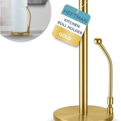 Selbro ® Gouden Keukenrolhouder met Spanarm en Antislip Verzwaarde Basis - Roestvrijstalen Keukenrolhouder Vrijstaand