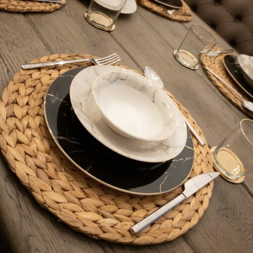 Selinex porselein serviesset zwart-wit marmer goud 25-delig