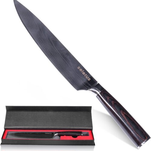 Selotus® Japans Koksmes 34 cm - Professioneel koksmes - Vlijmscherp Mes voor Vlees, Vis en Groenten - Past in Messenset of Messenblok - Bruin