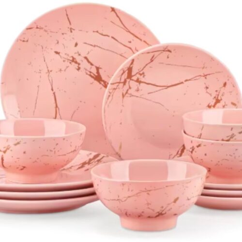 Serviesset Dalizo - 12 delig - 4 persoons - Baby roze - Dinerborden - Bordenset - Diepe borden - Ontbijtborden - Servies