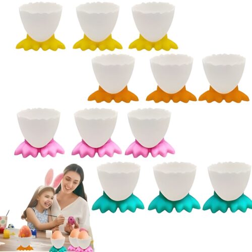 Set van 12 Cartoon Eierdopjes - Leuke Plastic Eierhouder, Kinderontbijt Eierdopjes, Grappige en Praktische Eierhouder Set voor Zacht Gekookte Eieren