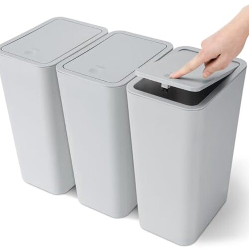 Set van 3 Mini Vuilnisemmers met Pop-up Deksel - Moderne Afvalemmers voor Badkamer, Keuken en Kantoor - 10L