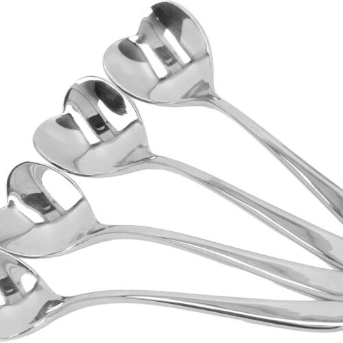 Set van 4 roestvrijstalen theelepels - koffie lepel set met hartvormige theelepel - kleine dessertlepels voor koffie, dessert en suiker, 102 x 24 mm