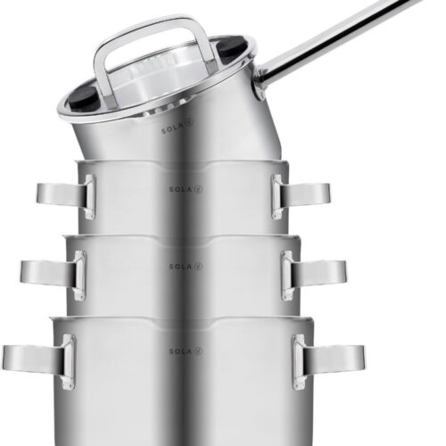 Sola Juvia Premium pannensets - 4-delig - Premium RVS Pannen - Kookpannen met Steelpan - Geschikt voor Elke Warmtebron - PFAS Vrij - Zilver