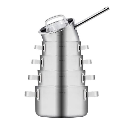 Sola Pannenset Juvia - RVS - Kookpan ø 16, 18, 20, 24 cm & Steelpan ø 16 cm - Inductie & Downdraft geschikt - 5 Delig