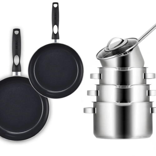 Sola Pannenset Pearl - Kookpan ø 16, 18, 20 cm, BEKA Koekenpan 24, 28 cm & Steelpan ø 16 cm - Inductie & Downdraft geschikt - 6 Delig