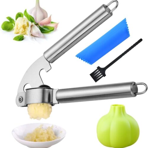 Stainless Steel Garlic Press met Knoflookschiller - Knoflookpers met Schoonmaakborstel en Duurzaam Ontwerp