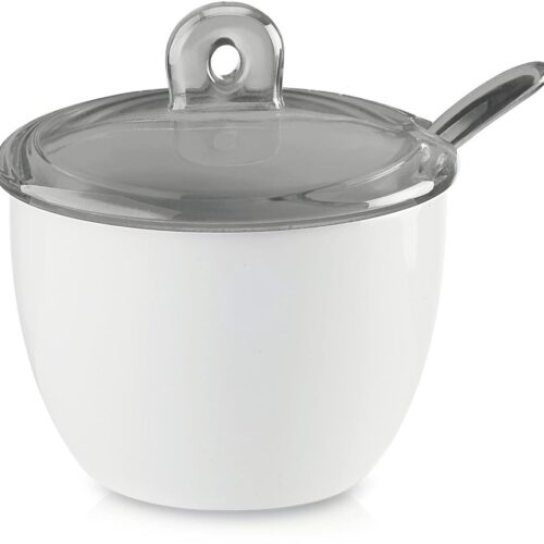 Suikerpot druppels - wit porselein - met acryl handvat