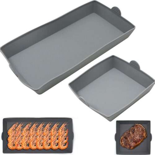 Taartplaat, broodbakvorm, bakplaat, anti-aanbaklaag, siliconen bakvorm, 2 stuks, ovenschaal, bakvorm, bakvorm, bakvorm, bakvorm, anti-aanbaklaag, ovenplaat, siliconen, cakevorm, oven, friteuse, bakken, accessoires (grijs)