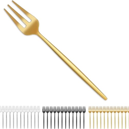 Taartvorken, 12 stuks, roestvrij stalen vorkset, 13,5 cm, matgouden vorken, dessertvorken, kindervorken, geschikt voor thuis, restaurant, feest, vaatwasmachinebestendig