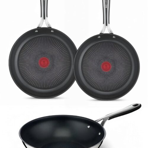 Tefal Jamie Oliver Kitchen Essentials Pannenset - Koekenpannen Ø24/28cm + Wokpan Ø28cm - RVS - Siliconen Handgreep - Inductie