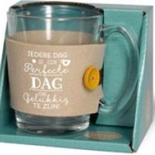 Theeglas - Gelukkig - Verpakte Italiaanse bonbons - Zijden lint "Speciaal voor jou" - Cadeauverpakking