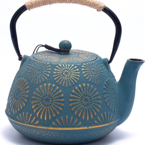 Theepot Gietijzeren Theeketel - Fornuis Top Infuser - Grote Capaciteit 1200 ml - Sakura Design Japanse Theepot - Los Blad - Geëmailleerd Interieur - 40 oz Groen