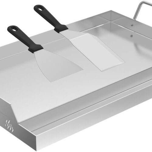 UISBERT RVS Grillpan Grillplaat 47x32x7cm - Universele BBQ Plancha met Oliekanaal - Grillaccessoires Inclusief Handgrepen