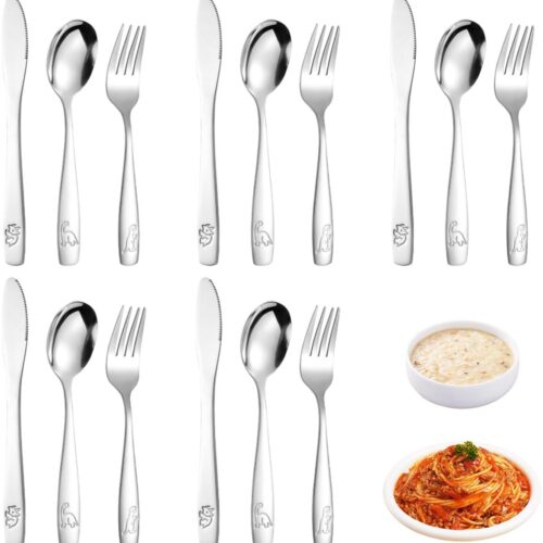 Unyqoos® Veilig en leuk kinderbestek 15-delig roestvrij staal met dinosauruspatroon