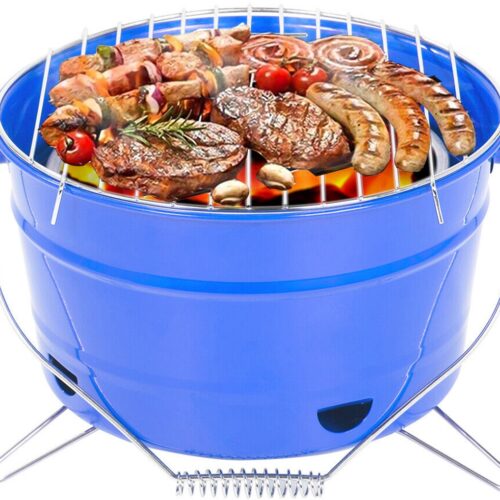 Uten Draagbare Barbecue - tafel bbq - Tafelbarbecue houtskool - Smoker mini barbecue - Houtskoolbarbecues - Camping barbecues - BBQ Grill - Tafelbarbecues - Emmer barbeque - Grilloppervlak (L x B) 27.5 x 27.5 cm - Blauw