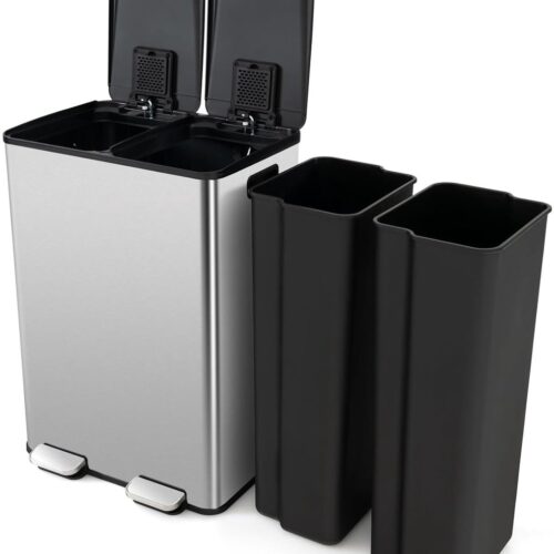 Vuilnisbak 2 vakken 60 liter - Afvalemmer voor keuken met zacht sluitend deksel en deodorant-vakken