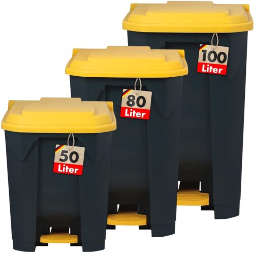 Vuilnisbak 50 Liter met Geel Deksel - Afvalemmer voor Keuken en Kantoor met Pedaalmechanisme