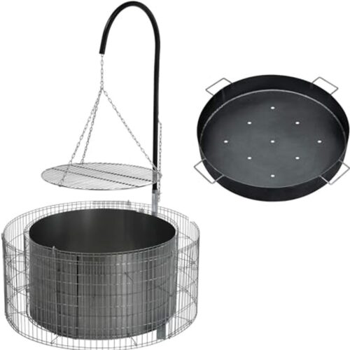 Vuur- en grillplaats van schanskorven met kolenschaal - 92/72 cm - ideaal voor buiten