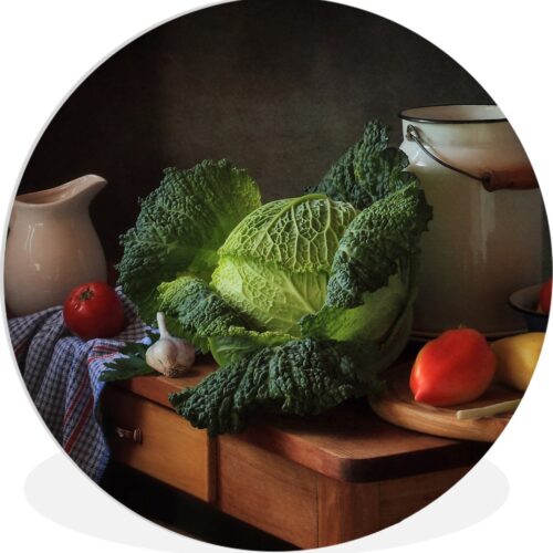 WallCircle - Wandcirkel ⌀ 120 - Stilleven - Kool - Melkkan - Ronde schilderijen woonkamer - Wandbord rond - Muurdecoratie cirkel - Kamer decoratie binnen - Wanddecoratie muurcirkel - Woonaccessoires XXL