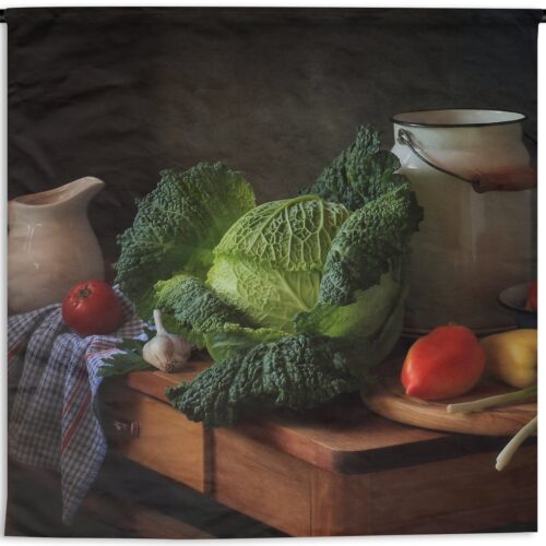Wandkleed - Wanddoek - Stilleven - Kool - Melkkan - 150x150 cm - Wandtapijt