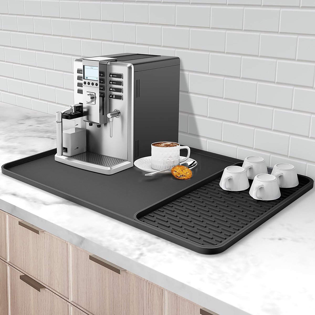 yono koffie afdruipmat siliconen xl koffiemat mat voor koffiemachine en afwas barmat zwart YONO Koffie Afdruipmat Siliconen XL - Koffiemat - Mat voor Koffiemachine en Afwas - Barmat - Zwart