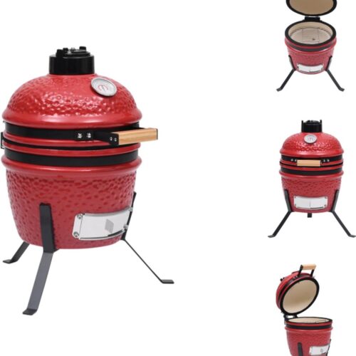 vidaXL Kamado Grill - Mini Keramische Barbecue 26.5 cm - Geglazuurd keramiek - Ingebouwde thermometer - Rood - vidaXL - Barbecue