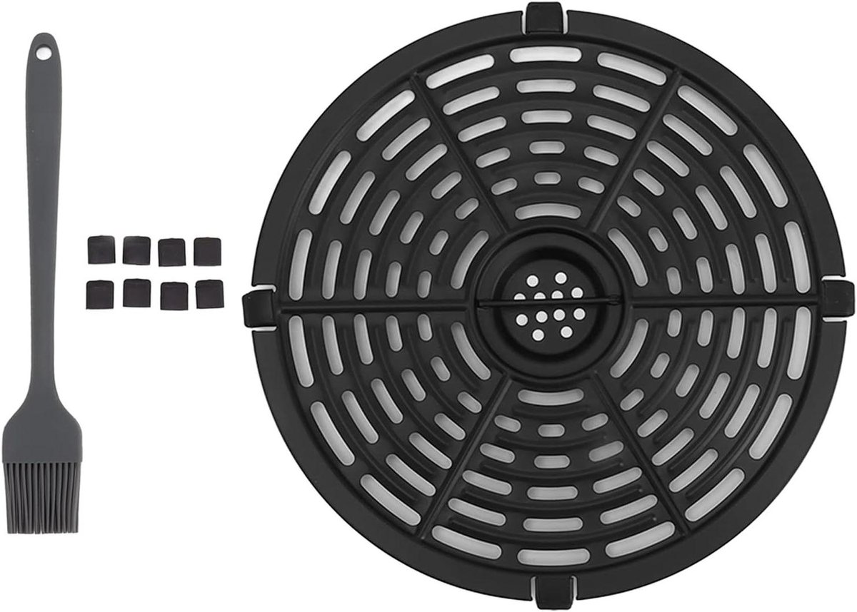 lade met reserveonderdelen voor luchtfriteuse rvs grillpan anti aanbaklaag rubberen bumpers siliconenolieborstel scherperplaat 20cm Lade met Reserveonderdelen voor Luchtfriteuse - RVS Grillpan - Anti-aanbaklaag - Rubberen Bumpers - Siliconenolieborstel - Scherperplaat - 20cm