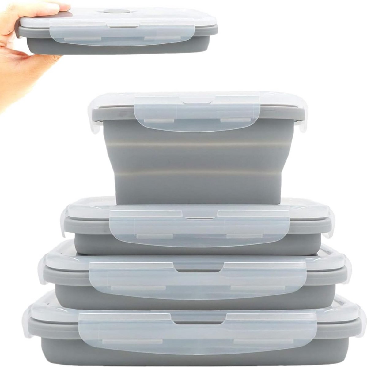 opvouwbare vershouddozen set van 4, siliconen bewaarbakjes voor thuis en onderweg Opvouwbare Vershouddozen Set van 4, Siliconen Bewaarbakjes voor Thuis en Onderweg